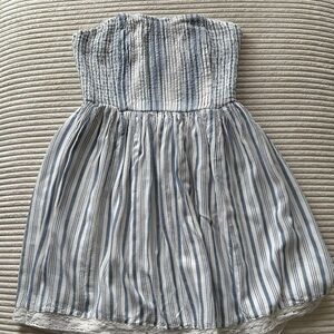 Aeropostale Women’s Strapless Smocked Blue and White Striped Mini Dress Size S